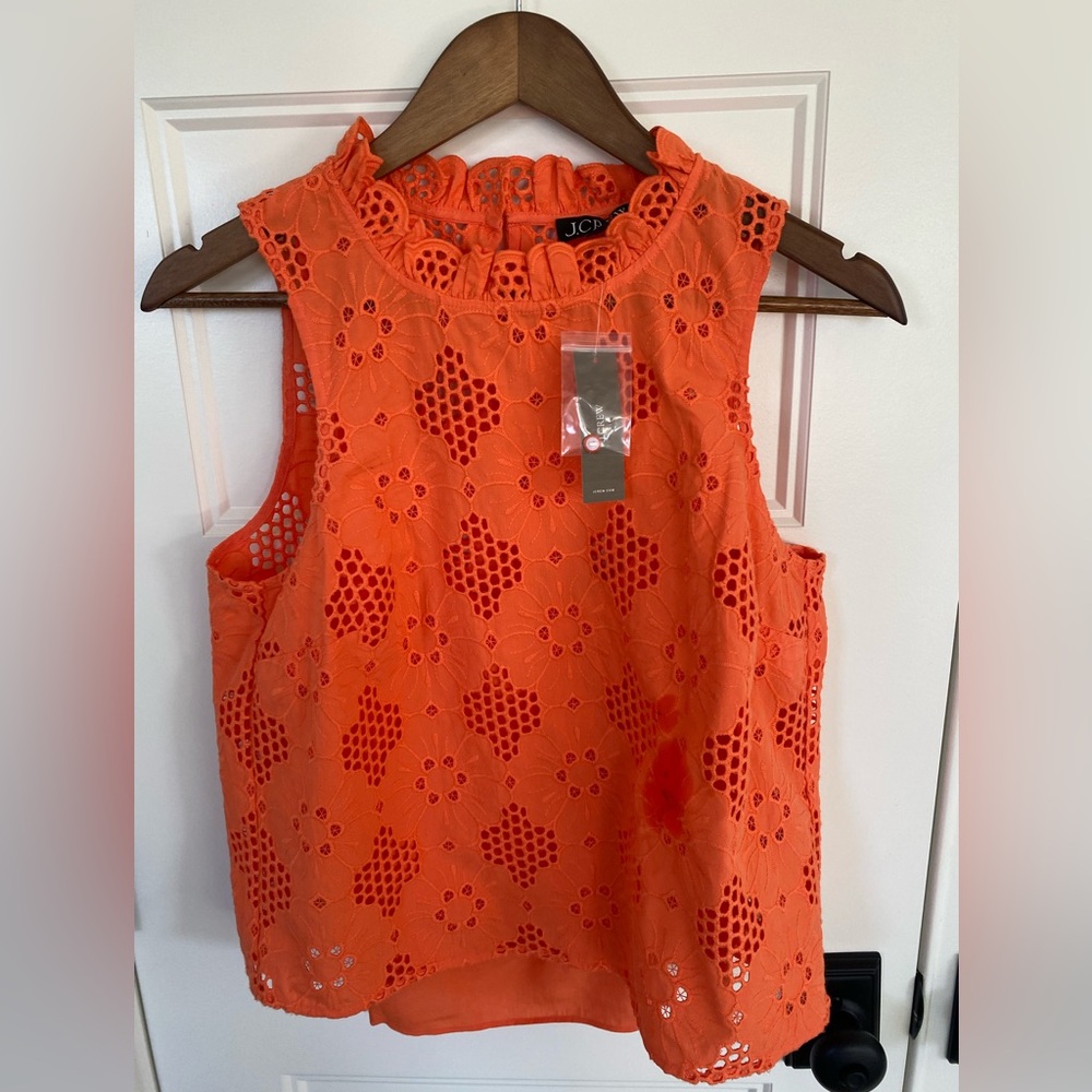 J. Crew NWT Orange Sleeveless Lace Top